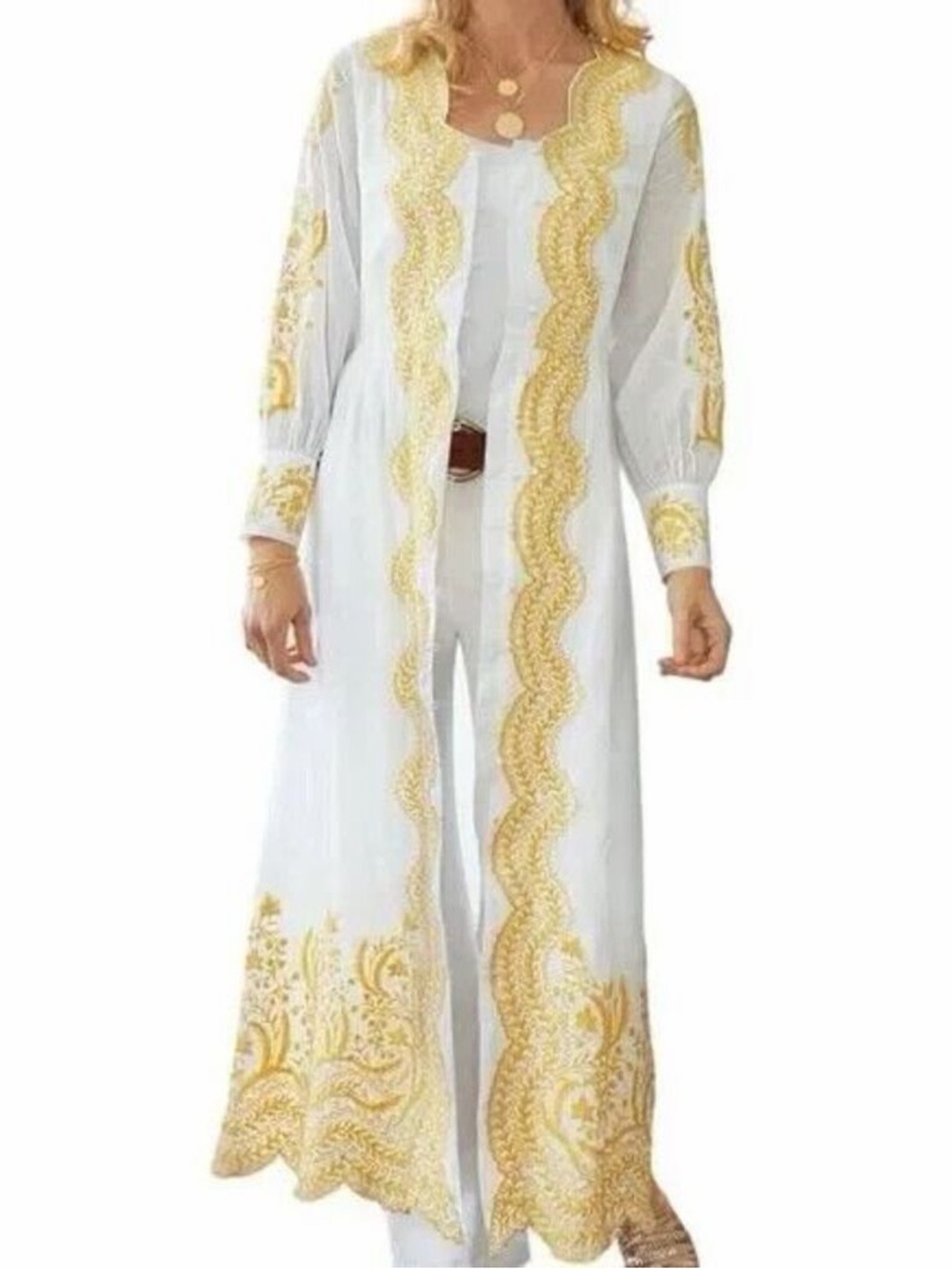Soft Surroundings white embroidered maxi cotton dress